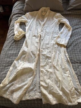 Matta Embroidered Long White Duster Cardigan